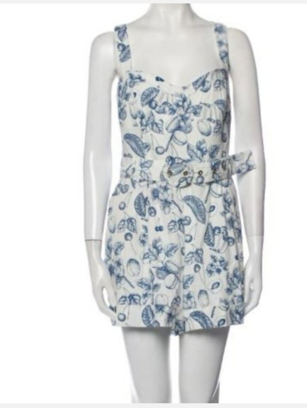 Christian Lacroix Original Floral Print Linen Blend Square Neckline Romper